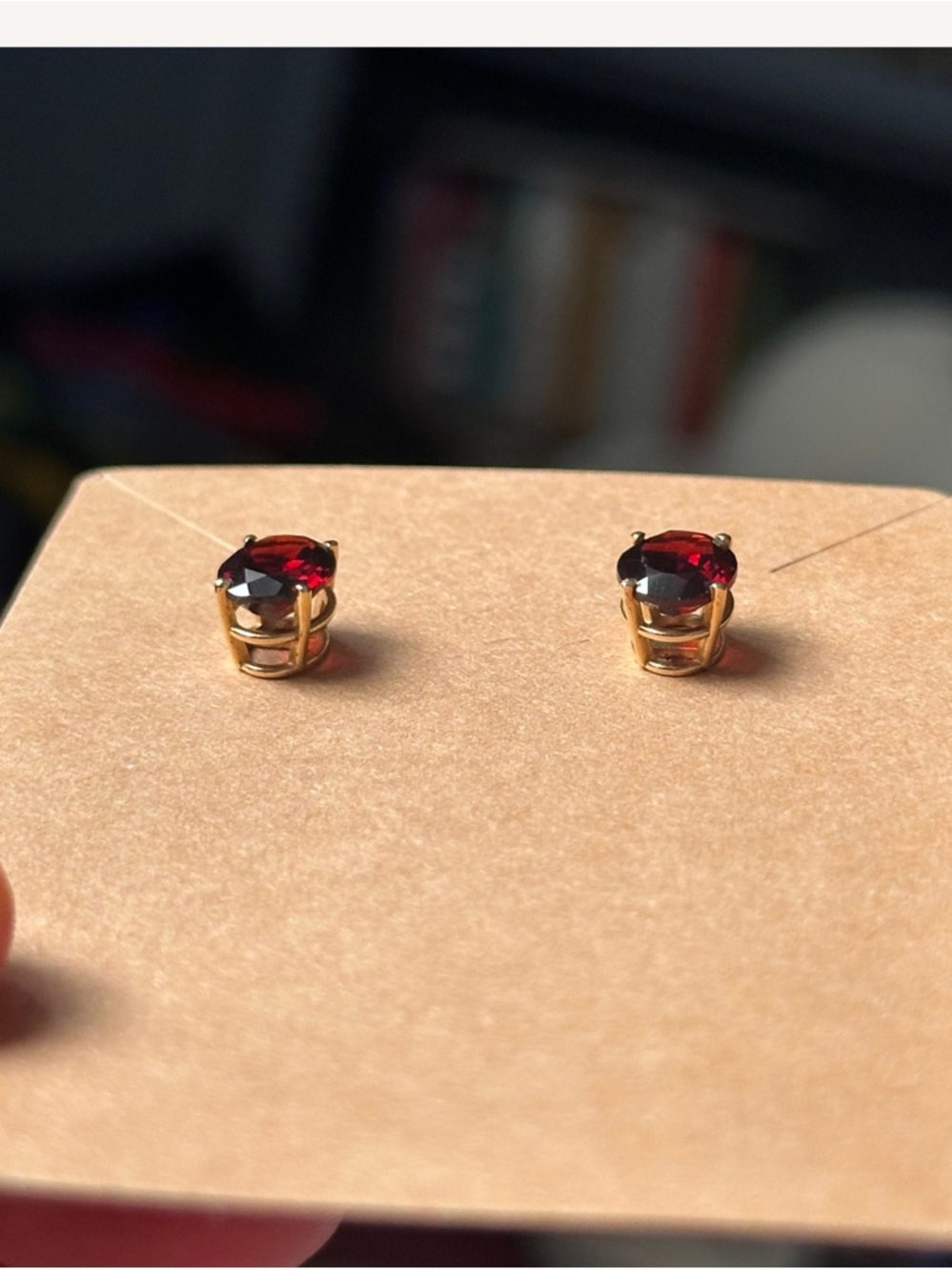 14k Yellow Gold Natural Garnet Oval Stud Earrings - Picture 5 of 10